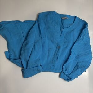 John Mark Tunic Top Blue Size Small Boho Blouse Asymmetric Hem Linen Knit